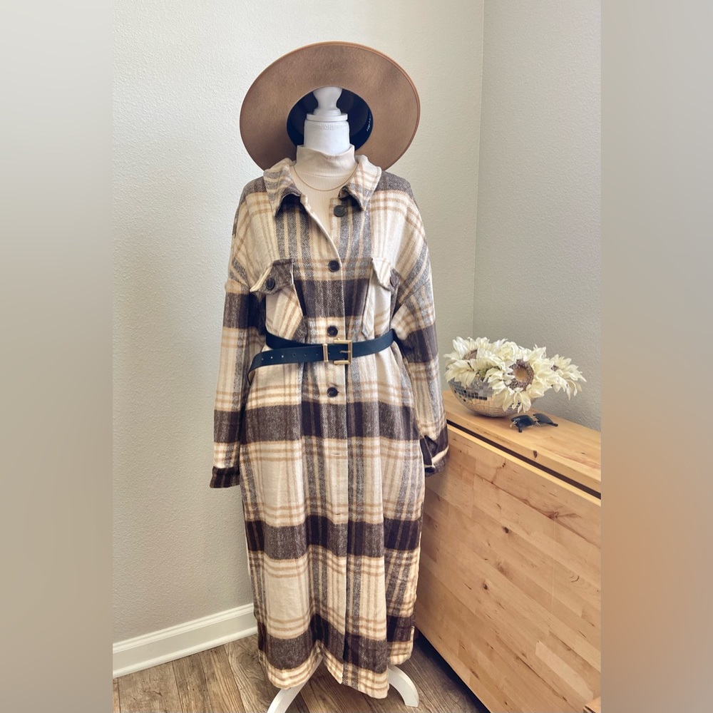 Fall Vibes Plaid Oversized Great for Layering Trench Shacket - Picture 7 of 11